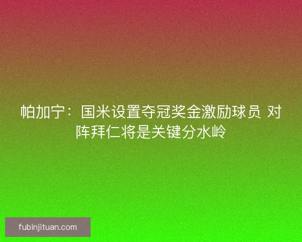 帕加宁：国米设置夺冠奖金激励球员 对阵拜仁将是关键分水岭